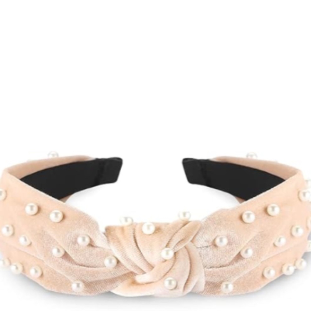 Women’s Ivory Velvet and Twist Knot  Faux Pearl Embellished Headband
